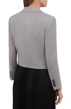 Женский шерстяной жакет SAINT LAURENT серого цвета, арт. 637556/Y8B57 | Фото 5 (Материал внешний: Шерсть; Рукава: Длинные; Случай: Повседневный; Длина (для топов): Стандартные; 1-2-бортные: Двубортные; Женское Кросс-КТ: Жакет-одежда; Материал подклада: Шелк; Стили: Кэжуэл)