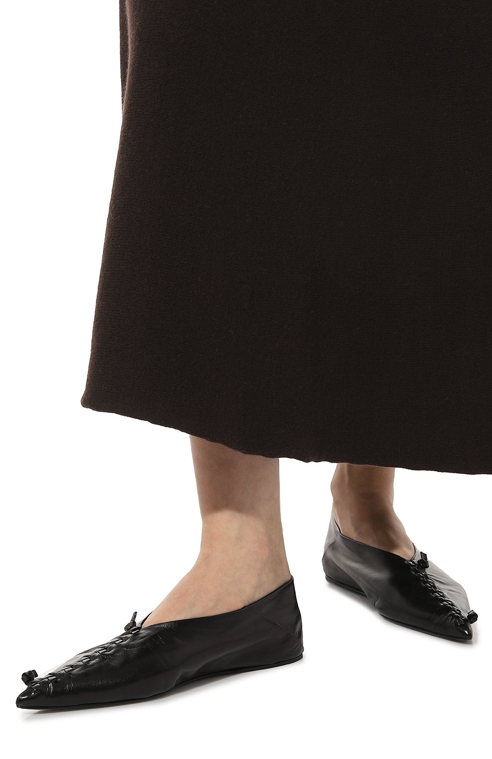 Женские кожаные балетки JIL SANDER черного цвета, арт. J15WZ0004/P4864 | Фото 3 (Материал внутренний: Натуральная кожа; Подошва: Плоская)