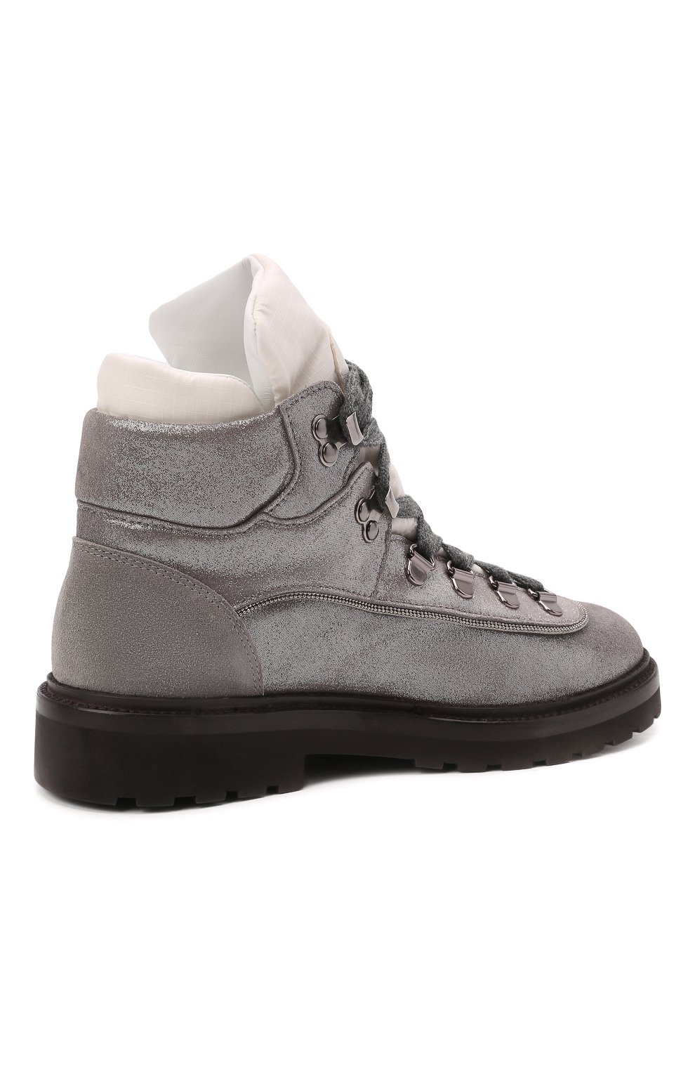 Детские кожаные ботинки BRUNELLO CUCINELLI серебряного цвета, арт. BZMIL1G026 | Фото 3 (Материал внутренний: Натуральная кожа; Материал сплава: Проставлено; Нос: Не проставлено)