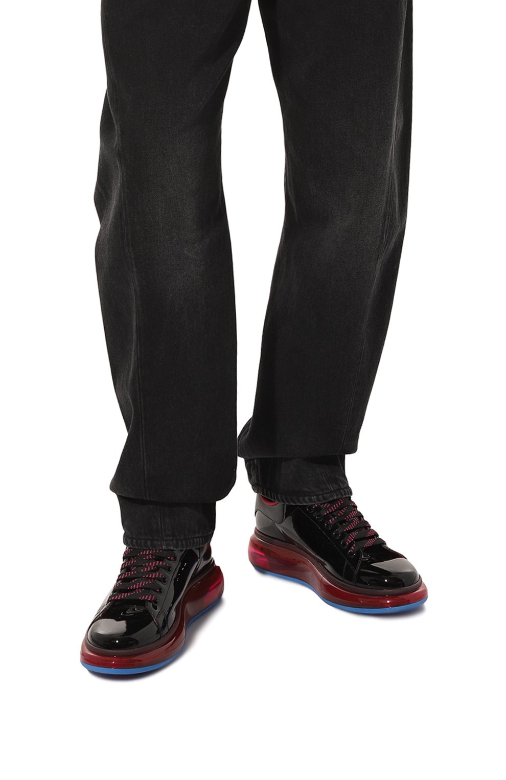 Мужские кожаные кеды oversized ALEXANDER MCQUEEN черного цвета, арт. 662657 WIA3A | Фото 3 (Стили: Классический; Материал утеплителя: Без утеплителя; Подошва: Массивная)