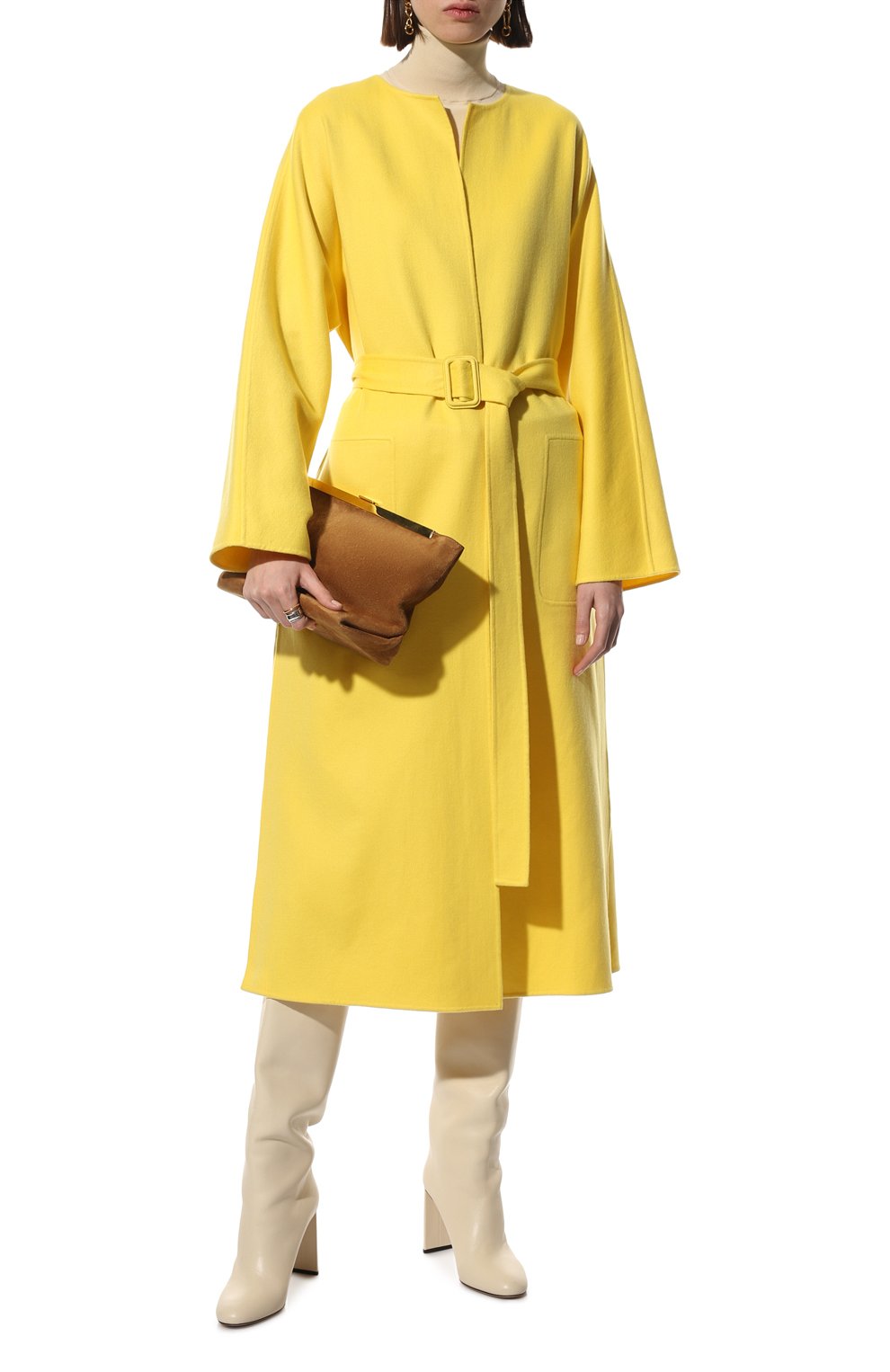 Женское кашемировое пальто LORO PIANA желтого цвета, арт. FAL6319 | Фото 2 (Материал внешний: Шерсть, Кашемир; Рукава: Длинные; Региональные ограничения белый список (Axapta Mercury): RU; Материал сплава: Проставлено; Длина (верхняя одежда): Длинные; 1-2-бортные: Однобортные; Драгоценные камни: Проставлено; Стили: Кэжуэл)