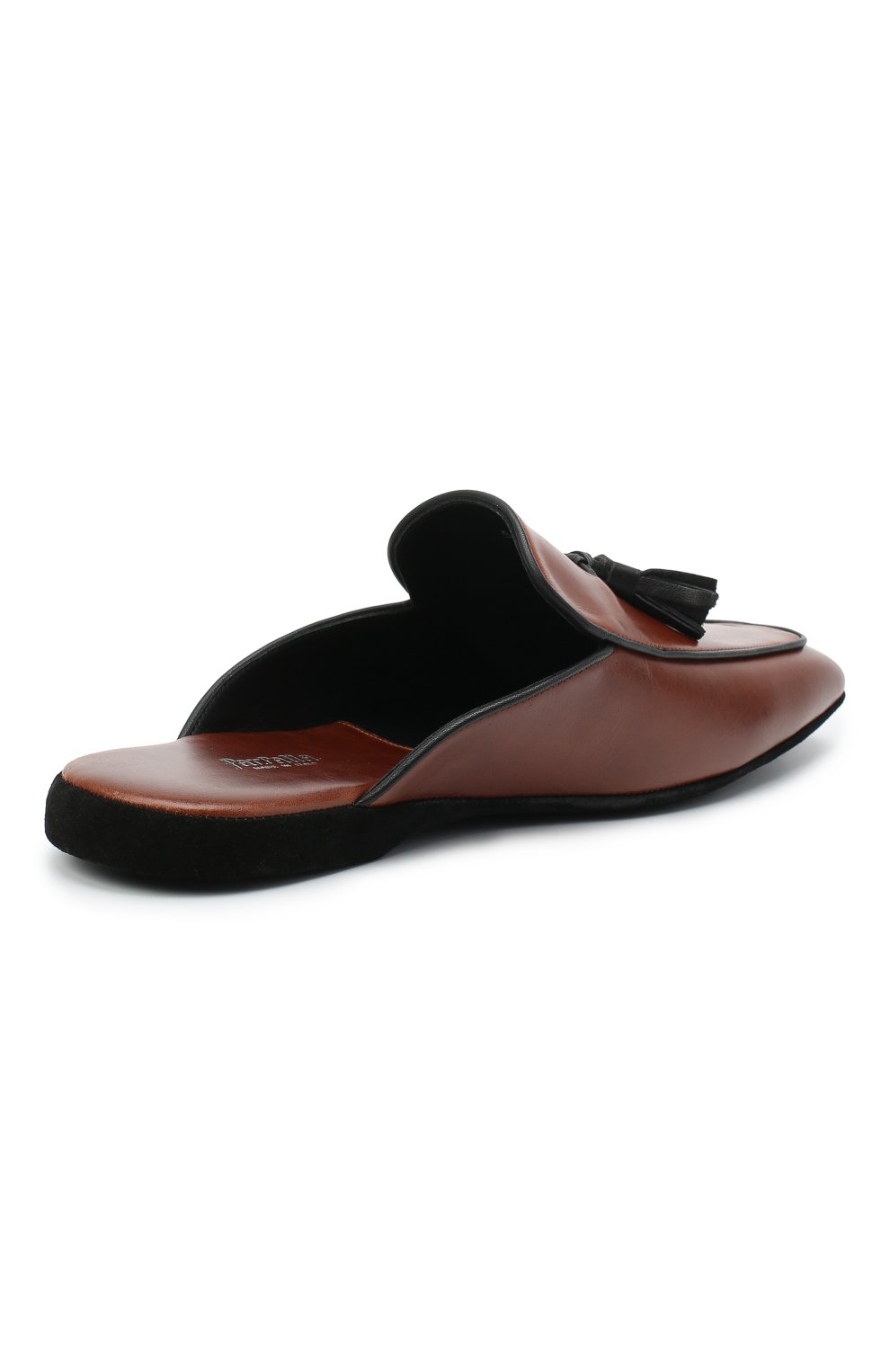 Мужского кожаные домашние туфли FARFALLA коричневого цвета, арт. D5KN | Фото 4 (Материал внутренний: Натуральная кожа; Мужское Кросс-КТ: тапочки-обувь)