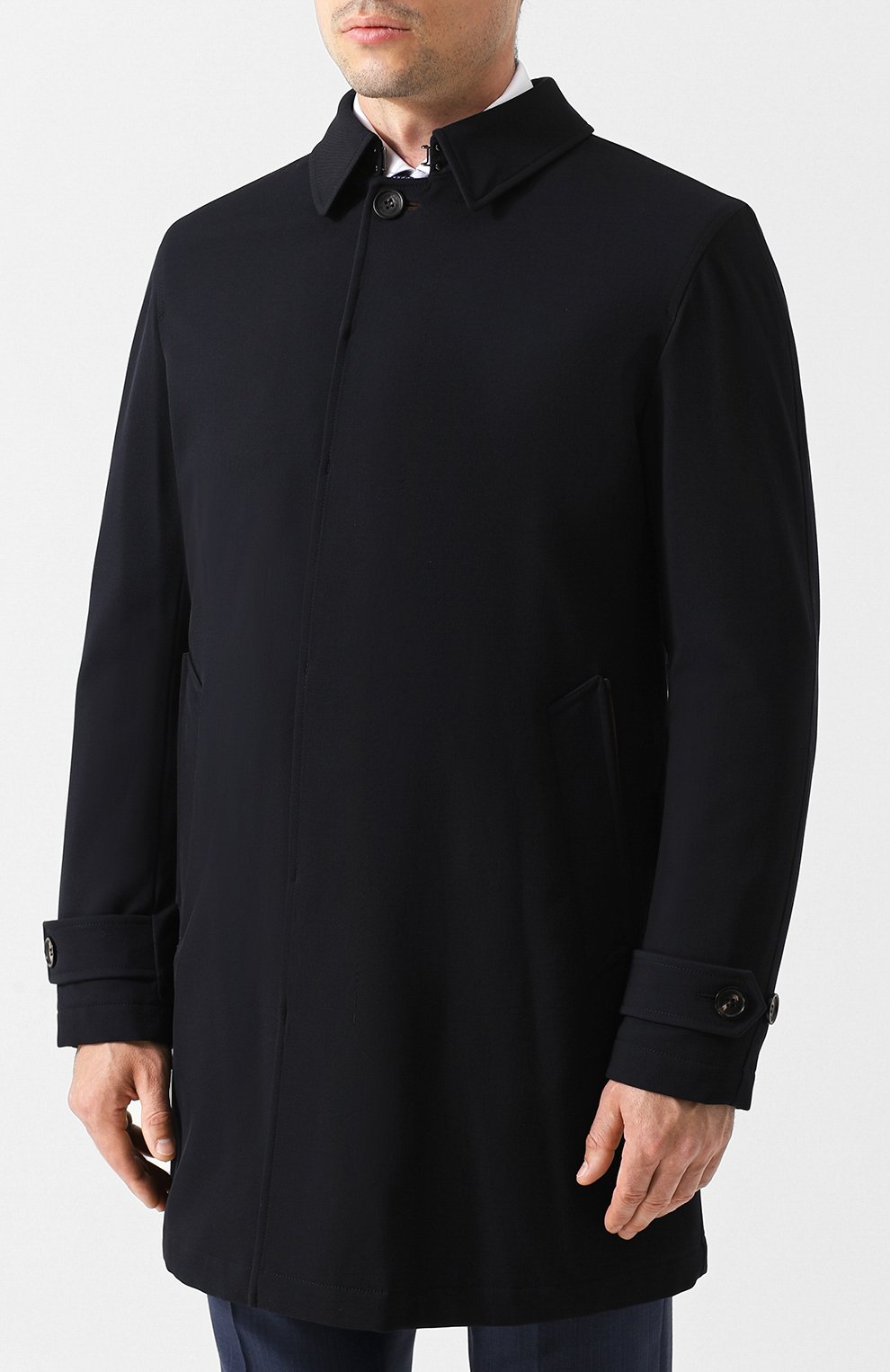 Мужской шерстяной плащ ERMENEGILDO ZEGNA темно-синего цвета, арт. URT23/R300 | Фото 3 (Мужское Кросс-КТ: Плащ-верхняя одежда, Верхняя одежда; Материал внешний: Шерсть; Рукава: Длинные; Big photo: Big photo; Длина (верхняя одежда): До середины бедра; Материал сплава: Проставлено; Стили: Классический; Ювелирные украшения: Назначено; Драгоценные камни: Проставлено; Материал подклада: Вискоза; Статус проверки: Проверена категория)