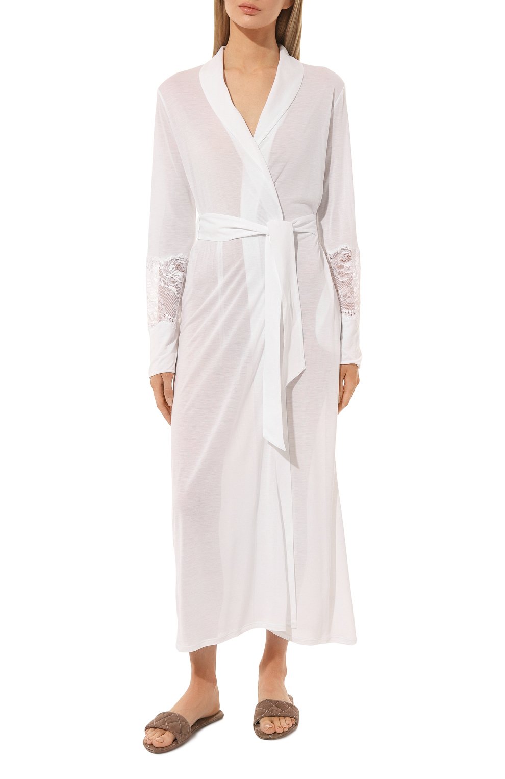 Женский халат LA PERLA белого цвета, арт. 0048210 | Фото 2 (Материал внешний: Синтетический материал)