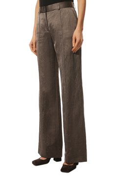 Женские брюки из вискозы и льна TOM FORD коричневого цвета, арт. PAW432-FAX595 | Фото 3 (Длина (брюки, джинсы): Удлиненные; Женское Кросс-КТ: Брюки-одежда; Материал сплава: Проставлено; Силуэт Ж (брюки и джинсы): Расклешенные; Материал внешний: Вискоза, Лен; Драгоценные камни: П�роставлено; Материал подклада: Вискоза; Стили: Романтичный)