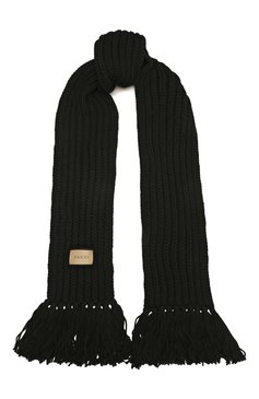 Женский шерстяной шарф GUCCI черного цвета, арт. 652662 3G206 | Фото 1 (Материал: Текстиль, Шерсть; Материал сплава: Проставлено; Нос: Не проставлено)