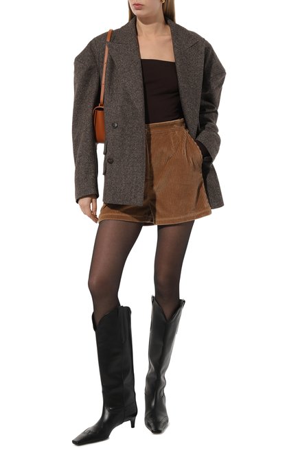 Женский пуловер DOLCE & GABBANA темно-коричневого цвета, арт. F779XT/FUGRE | Фото 2 (Рукава: Длинные; Драгоценные камни: Проставлено; Материал сплава: Проставлено; Длина (для топов): Стандартные; Материал внешний: Вискоза)