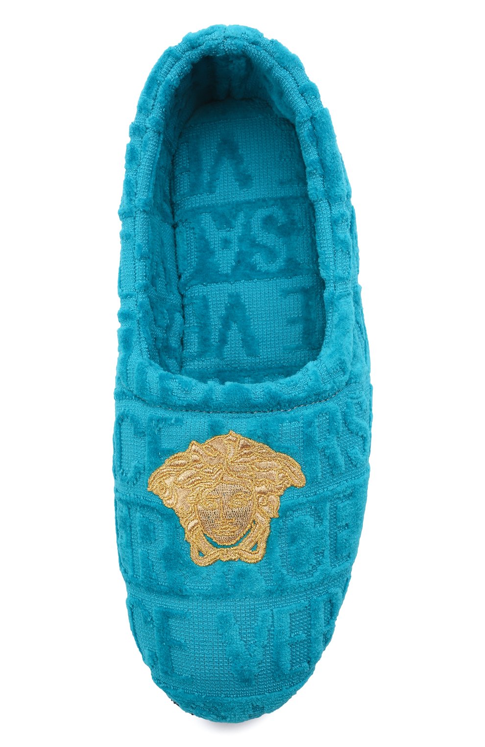 Женского текстильные слиперы VERSACE бирюзового цвета, арт. ZSL000001/ZC0SP052 | Фото 5 (Материал внешний: Текстиль; Женское Кросс-КТ: слиперы-домашняя обувь; Материал внутренний: Текстиль; Подошва: Плоская)