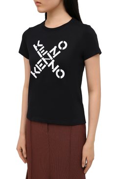 Женская хлопковая футболка kenzo sport KENZO черного цвета, арт. FB52TS8504SJ | Фото 3 (Рукава: Короткие; Длина (для топов): Стандартные; Принт: С принтом; Материал внешний: Хлопок; Женское Кросс-КТ: Футболка-одежда; Стили: Кэжуэл)