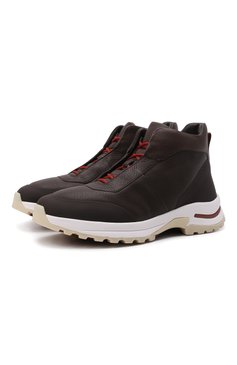 Мужские кожаные ботинки trail mid walk LORO PIANA темно-коричневого цвета, арт. FAL9349 | Фото 1 (Мужское Кросс-КТ: Ботинки-обувь; Материал внутренний: Натуральная кожа; Материал утеплителя: Без утеплителя; Подошва: Плоская)