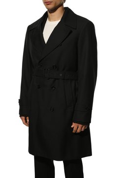 Мужской тренч DOLCE & GABBANA черного цвета, арт. G021CT/HUMJM | Фото 3 (Мужское Кросс-КТ: Тренчкот-верхняя одежда; Материал внешний: Шерсть, Синтетический материал; Рукава: Длинные; Длина (верхняя одежда): До колена; Региональные ограничения белый список (Axapta Mercury): Не проставлено, RU; Материал сплава: Проставлено; Драгоценные камни: Проставлено; Материал подклада: Вискоза; Стили: Кэжуэл)