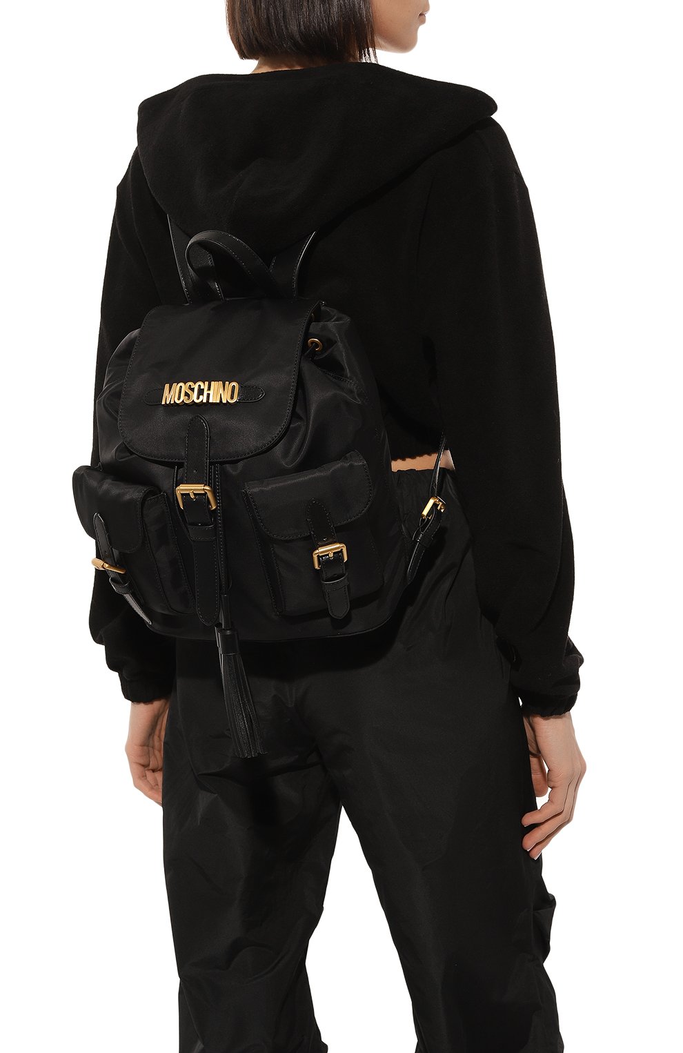 Женский рюкзак MOSCHINO черного цвета, арт. 2317 B7601/8202 | Фото 2 (Размер: medium; Материал: Текстиль; Стили: Кэжуэл)
