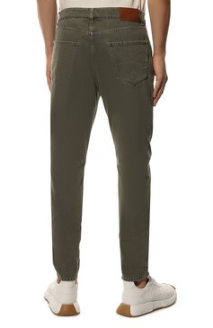 Мужские джинсы BRUNELLO CUCINELLI хаки цвета, арт. M262PX2340 | Фото 4 (Силуэт М (брюки): Прямые; Кросс-КТ: Деним; Длина (брюки, джинсы): Стандартные; Стили: Милитари; Материал внешний: Хлопок, Деним; Детали: Потертости)