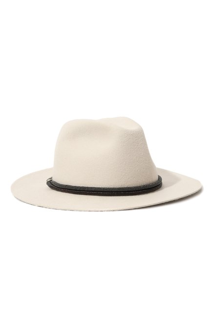 Женская фетровая шляпа BRUNELLO CUCINELLI кремвого цвета, арт. MCAP9B1261 | Фото 1 (Материал сплава: Проставлено; Материал: Шерсть, Текстиль; Нос: Не проставлено)