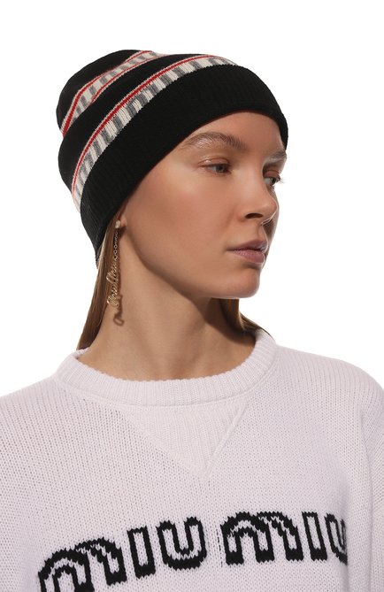 Женская шапка из шерсти и кашемира MIU MIU черного цвета, арт. 5HC286-2F4P-F0002 | Фото 2 (Материал: Текстиль, Шерсть, Кашемир)
