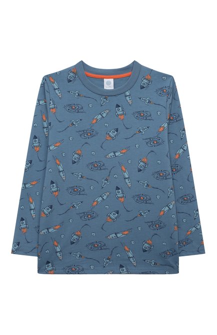 Женская хлопковая пижама SANETTA синего цвета, арт. 233219 | Фото 2 (Материал сплава: Проставлено; Материал внешний: Хлопок; Рукава: Длинные; Драгоценные камни: Проставлено)