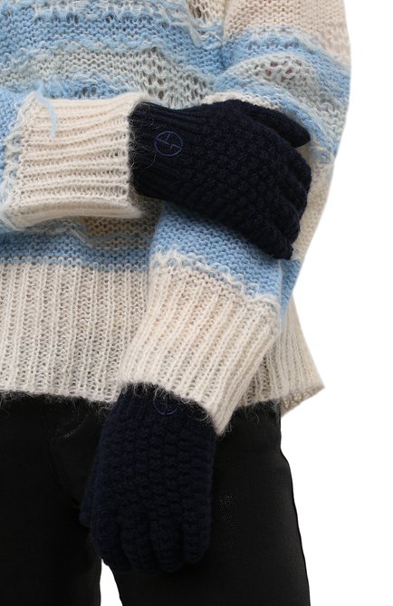 Женские кашемировые перчатки GIORGIO ARMANI темно-синего цвета, арт. 794226/1A211 | Фото 2 (Материал: Шерсть, Кашемир, Текстиль)