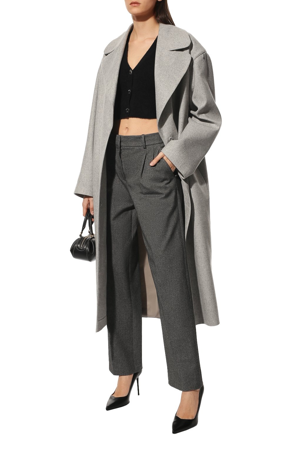Женское пальто из шерсти и кашемира RUBAN светло-серого цвета, арт. RPS22-1.1.45.4 | Фото 2 (Материал внешний: Шерсть; Рукава: Длинные; Длина (верхняя одежда): Длинные; 1-2-бортные: Однобортные; Стили: Кэжуэл)