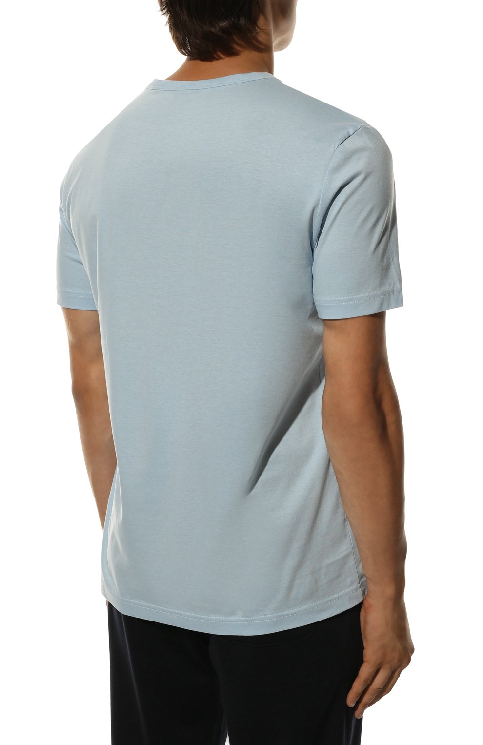 Мужская хлопковая футболка BOSS голубого цвета, арт. 50469062 | Фото 4 (Принт: Без принта; Рукава: Короткие; Длина (для топов): Стандартные; Материал внешний: Хлопок; Стили: Кэжуэл)