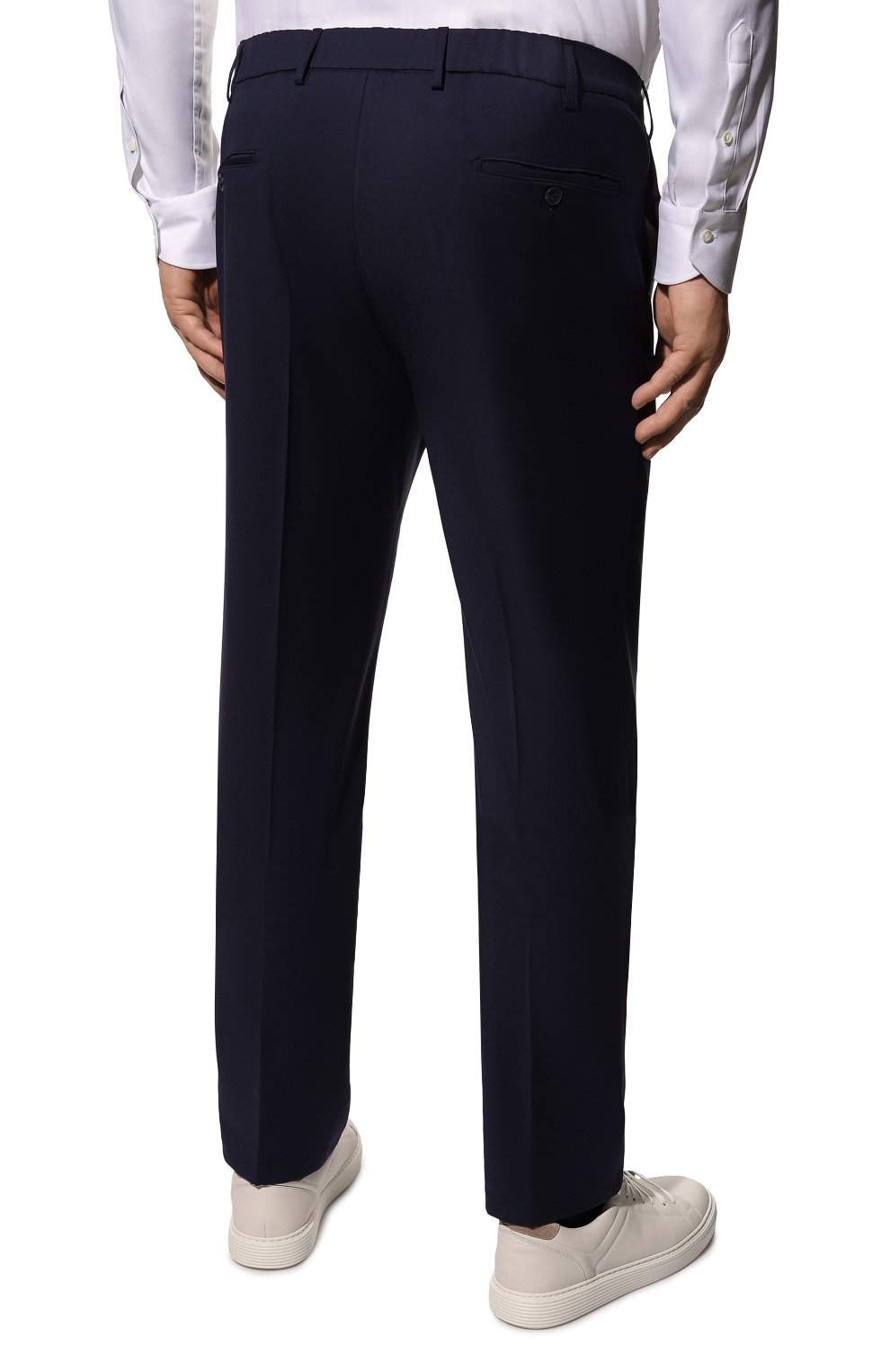 Мужские шерстяные брюки MARCO PESCAROLO темно-синего цвета, арт. EV0M/ZIP/4611 | Фото 4 (Big sizes: Big Sizes; Материал внешний: Шерсть; Силуэт М (брюки): Чиносы; Длина (брюки, джинсы): Стандартные; Стили: Кэжуэл)