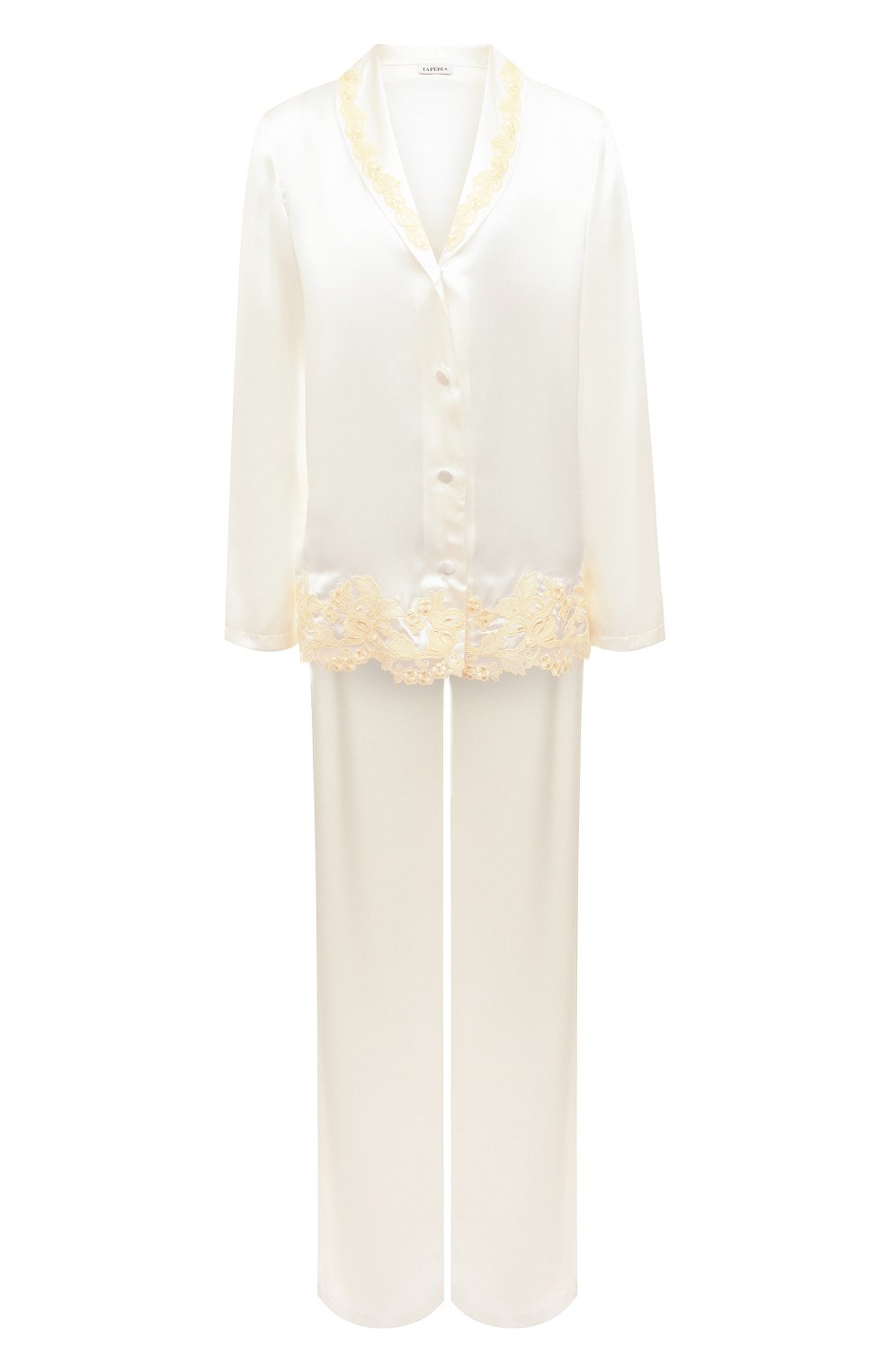 Женская шелковая пижама LA PERLA белого цвета, арт. 0051240 | Фото 1 (Материал внешний: Шелк)