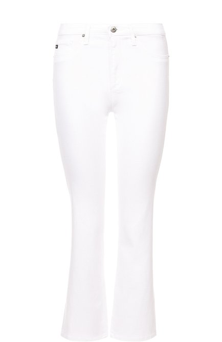 Женские укороченные расклешенные джинсы AG белого цвета, арт. SSW1662 | Фото 1 (Длина (брюки, джинсы): Стандартные; Материал внешний: Хлопок, Лиоцелл, Деним, Растительное волокно; Статус проверки: Проверено, Проверена категория; Силуэт Ж (брюки и джинсы): Расклешенные; Кросс-КТ: Деним)