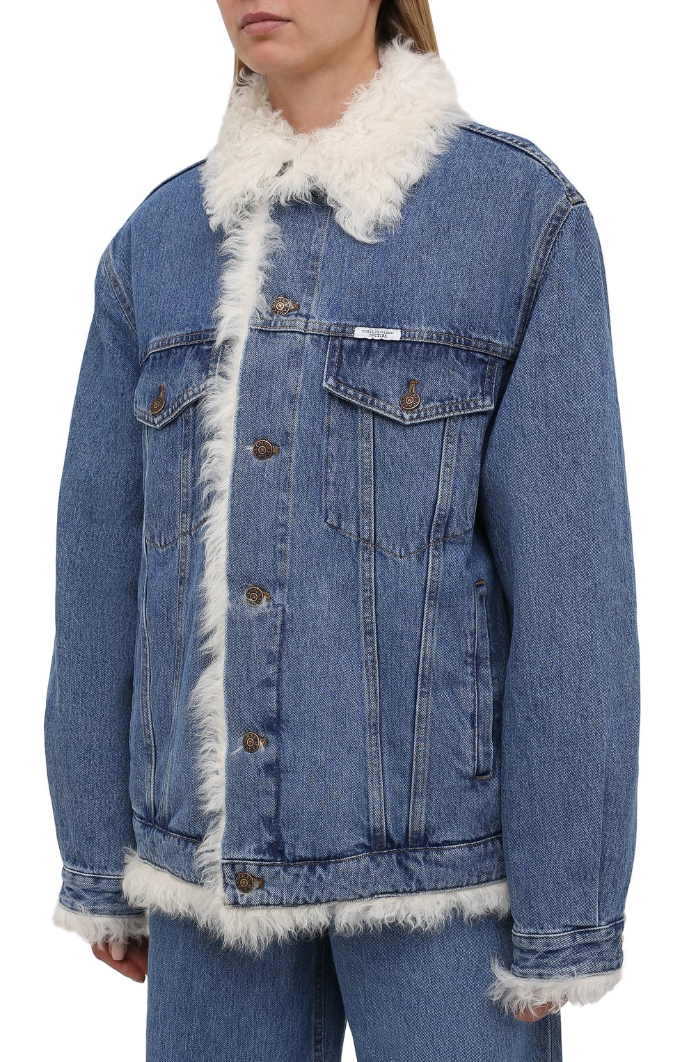 Женская голубая джинсовая куртка с подкладкой из овчины FORTE DEI MARMICOUTURE купить в интернет-магазине ЦУМ, арт. 21WF1396