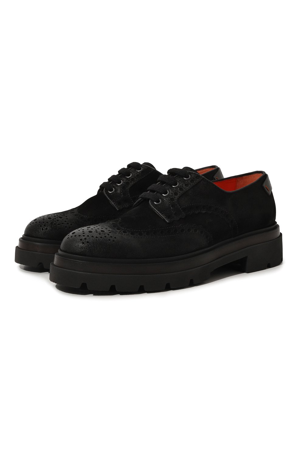 Мужские замшевые дерби SANTONI черного цвета, арт. MGMG17800JK4BWAX | Фото 1 (Мужское Кросс-КТ: Броги-обувь; Материал внутренний: Натуральная кожа; Материал сплава: Проставлено; Нос: Не проставлено; Стили: Классический; Материал внешний: Замша)