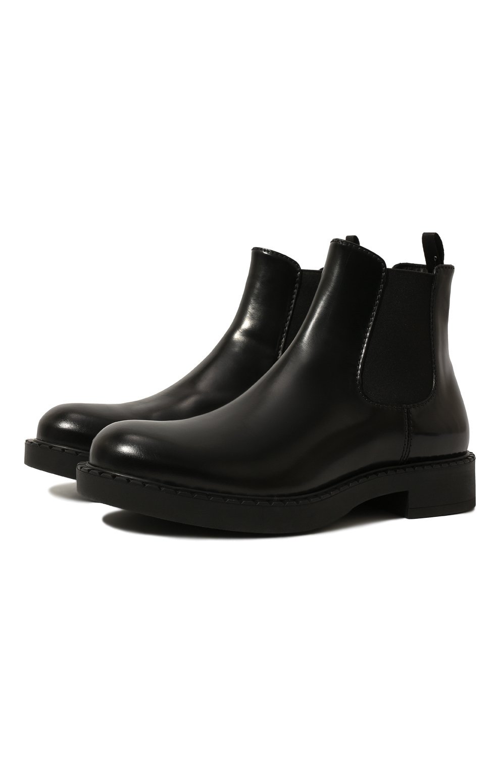 Мужские кожаные челси PRADA черного цвета, арт. 2TE168-P39-F0002 | Фот о 1 (Материал утеплителя: Без утеплителя; Подошва: Плоская; Мужское Кросс-КТ: Челси-обувь)