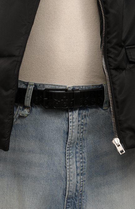 Мужской кожаный ремень HUGO черного цвета, арт. 50503388 | Фото 2 (Материал: Натуральная кожа; Нос: Не проставлено; Материал сплава: Проставлено)