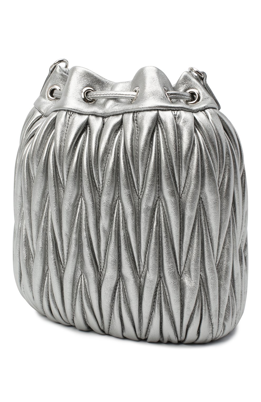 Женская сумка MIU MIU серебряного цвета, арт. 5BE014-N88-F0135-OOO | Фото 3 (Сумки-технические: Сумки чере з плечо; Материал: Натуральная кожа; Ремень/цепочка: На ремешке; Размер: small)