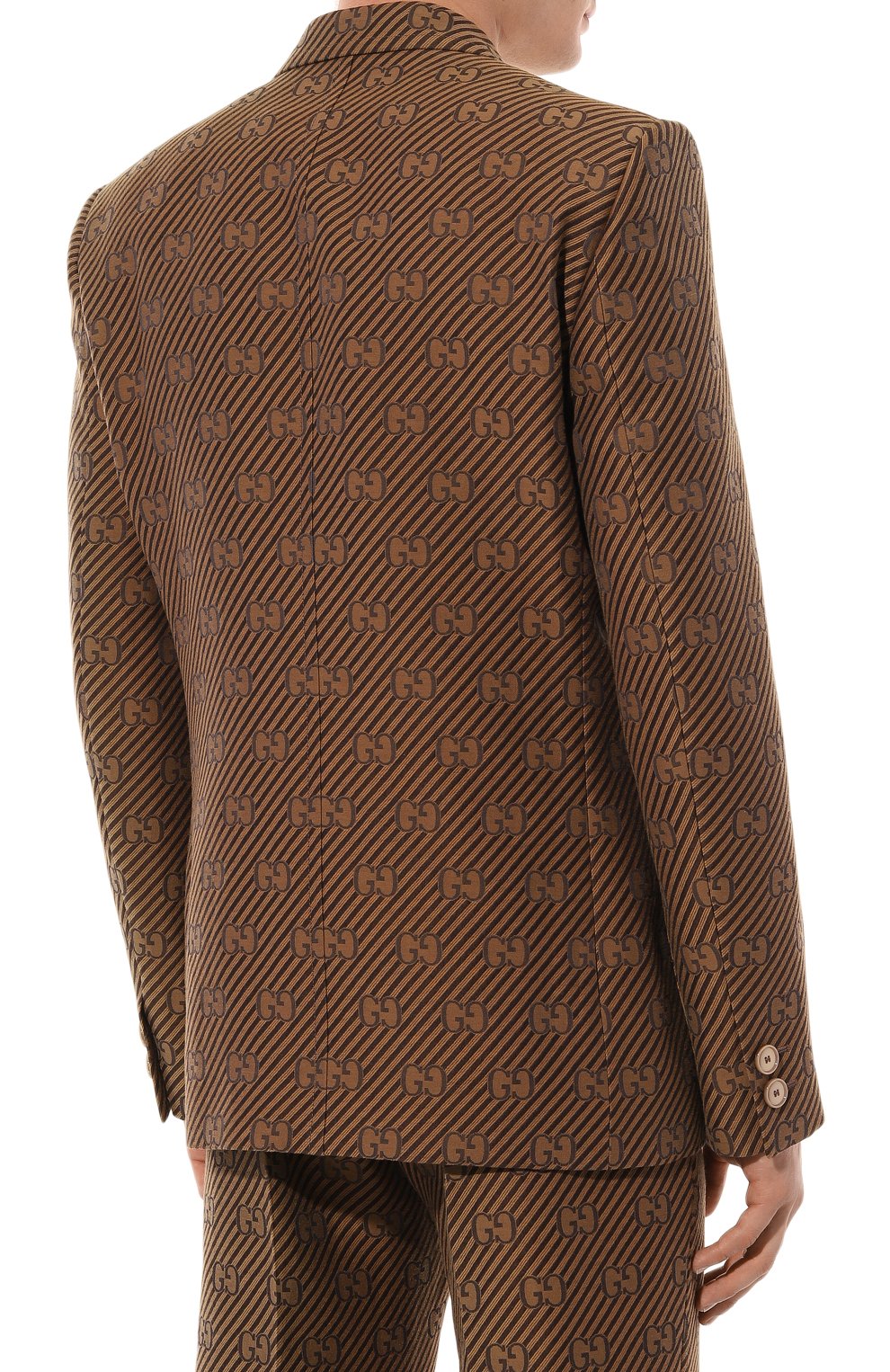Мужской пиджак из хлопка и шелка GUCCI бежевого цвета, арт. 618666 ZAEAK | Фото 4 (Стили: Ретро; Материал внешний: Шелк, Хлопок; Рукава: Длинные; Случай: Повседневный; Длина (для топов): Стандартные; Материал сплава: Проставлено; 1-2-бортные: Однобортные; Пиджаки М: Прямой; Драгоценные камни: Проставлено)