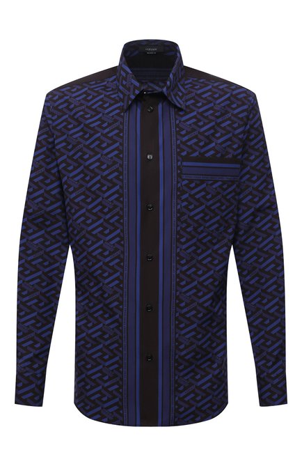 Мужская хлопковая рубашка VERSACE синего цвета по цене 78950 руб., арт. 1002485/1A01810 | Фото 1