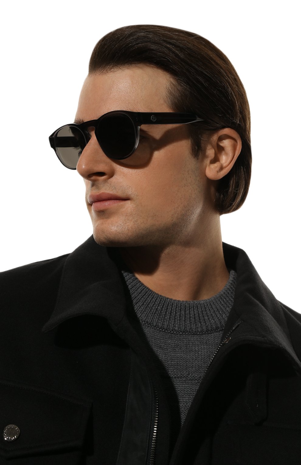 Мужские солнцезащитные очки MONCLER черного цвета, арт. ML 0209 01D 54 с/з очки | Фото 2 (Кросс-КТ: С/з-мужское; Тип очков: С/з; Очки форма: Овальные; Оптика Гендер: оптика-мужское)