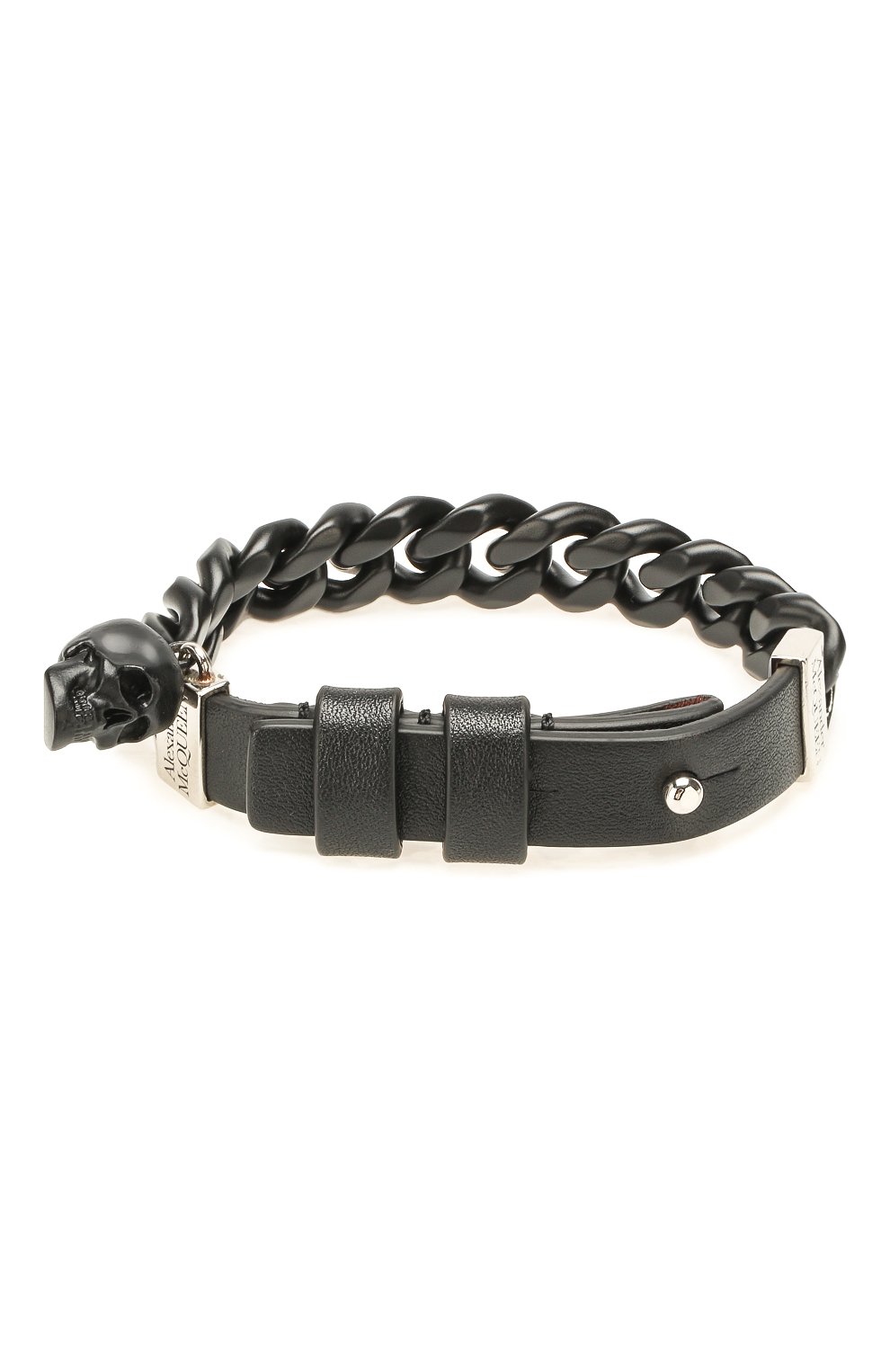 Мужской комбинированный браслет ALEXANDER MCQUEEN черного цвета, арт. 602574/1BU0K | Фото 2 (Материал: Кожа, Металл)