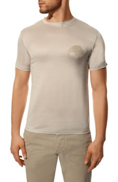 Мужская хлопковая футболка STEFANO RICCI бежевого цвета, арт. *MNH2301850/TE0001 | Фото 3 (Принт: Без принта; Рукава: Короткие; Длина (для топов): Стандартные; Материал внешний: Хлопок; Стили: Кэжуэл)