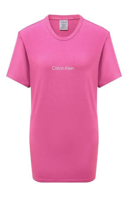 Женская футболка CALVIN KLEIN розового цвета, арт. QS6756E | Фото 1 (Рукава: Короткие; Материал внешний: Хлопок, Синтетический материал; Длина (для топов): Стандартные; Женское Кросс-КТ: Футболка-белье)