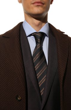 Мужской галстук из шелка и хлопка BRIONI коричневого цвета, арт. 062I00/P1446 | Фото 2 (Принт: С принтом; Материал: Текстиль, Шелк, Хлопок)