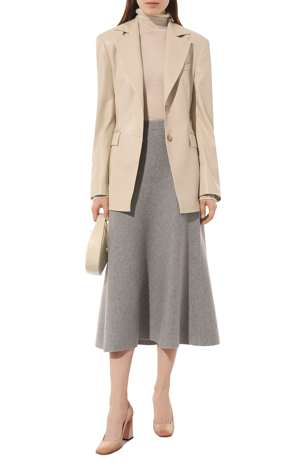 Женская кашемировая юбка PANGAIA серого цвета, арт. RECYCLED CASHMERE FLARED SKIRT | Фото 2 (Материал внешний: Шерсть, Кашемир; Женское Кросс-КТ: Юбка-одежда; Материал сплава: Проставлено; Длина Ж (юбки, платья, шорты): Миди; Драгоценные камни: Проставлено; Стили: Кэжуэл)