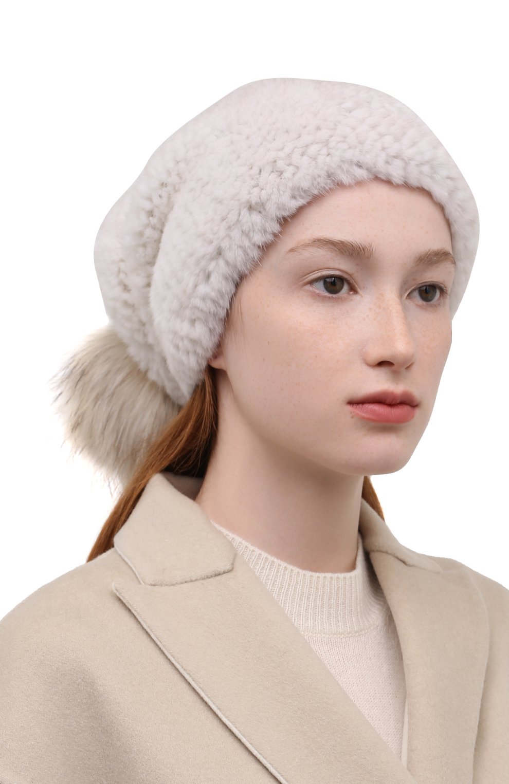 Женская шапка из меха норки KUSSENKOVV кремвого цвета, арт. 052050024205 | Фото 2 (Материал: Натуральный мех)