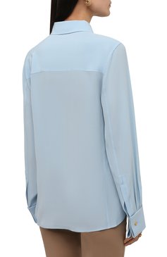 Женская шелковая рубашка SAINT LAURENT голубого цвета, арт. 679108/Y100W | Фото 4 (Материал внешний: Шелк; Рукава: Длинные; Стили: Гламурный, Классический; Женское Кросс-КТ: Рубашка-одежда; Длина (для топов): Стандартные; Материал сплава: Проставлено; Драгоценные камни: Проставлено)
