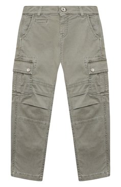Детские хлопковые брюки-карго BRUNELLO CUCINELLI хаки цвета, арт. B289LP102B | Фото 1 (Материал внешний: Хлопок)