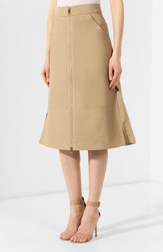 Женская юбка из смеси хлопка и шелка BURBERRY бежевого цвета, арт. 8006120 | Фото 3 (Женское Кросс-КТ: Юбка-одежда; Материал внешний: Хлопок; Длина Ж (юбки, платья, шорты): Миди; Статус проверки: Проверено, Проверена категория)