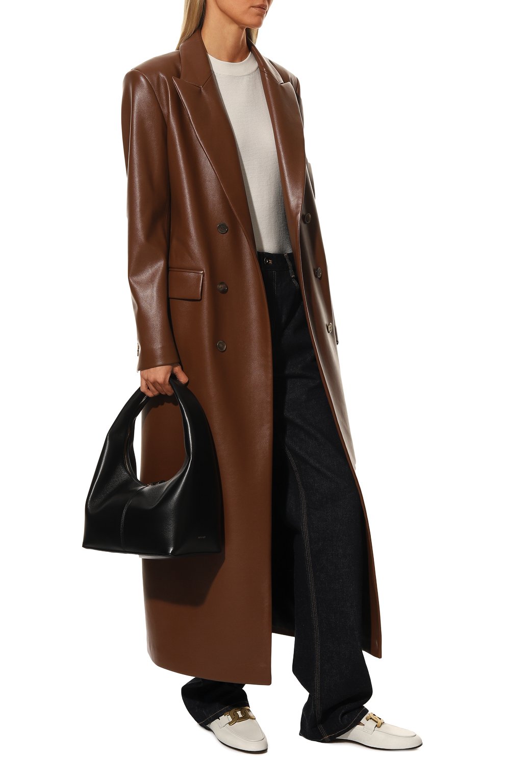 Женское пальто из экокожи SASHAVERSE коричневого цвета, арт. CO003FW22 | Фото 3 (Рукава: Длинные; Материал внешний: Синтетический материал; Длина (верхняя одежда): Длинные; Материал подклада: Вискоза; Стили: Минимализм; 1-2-бортные: Двубортные)