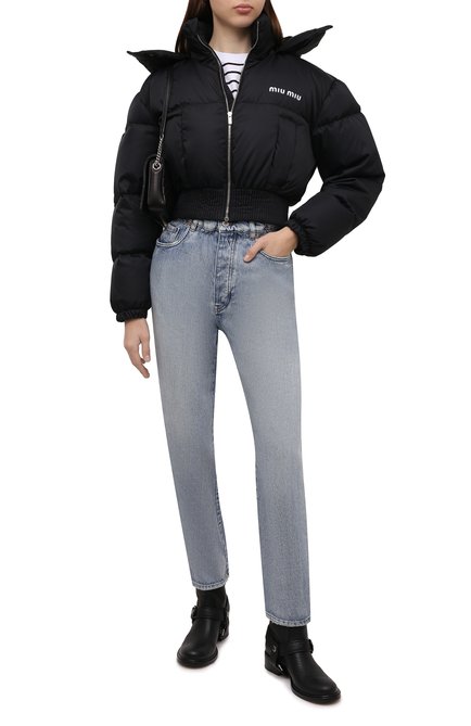 Женская куртка MIU MIU черного цвета, арт. ML724-1ZQA-F0002 | Фото 2 (Материал внешний: Синтетический материал; Рукава: Длинные; Длина (верхняя одежда): Короткие; Кросс-КТ: Куртка; Стили: Спорт-шик)