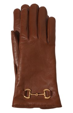 Женские кожаные перчатки horsebit GUCCI коричневого цвета, арт. 603635 BAP00 | Фото 1 (Материал: Натуральная кожа)
