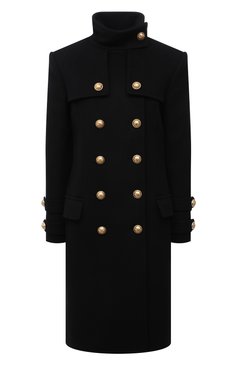 Женское пальто из шерсти и кашемира BALMAIN черного цвета, арт. WF1UC000/W006 | Фото 1 (Материал внешний: Шерсть; Рукава: Длинные; Стили: Гламурный; Длина (верхняя одежда): До колена; Материал подклада: Вискоза; 1-2-бортные: Двубортные)