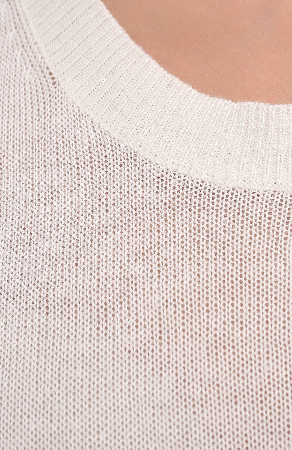 Женский пуловер из шелка и льна MAX&MOI белого цвета, арт. E21PEACE | Фото 5 (Материал внешний: Шелк, Лен; Рукава: Длинные; Длина (для топов): Стандартные; Региональные ограничения белый список (Axapta Mercury): RU; Материал сплава: Проставлено; Женское Кросс-КТ: Пуловер-одежда; Драгоценные камни: Проставлено; Стили: Кэжуэл)