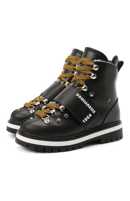 Детские кожаные ботинки DSQUARED2 черного цвета, арт. 65200/RUNNER/28-35 | Фото 1 (Материал утеплителя: Натуральный мех; Материал внешний: Кожа; Региональные ограничения белый список (Axapta Mercury): RU)