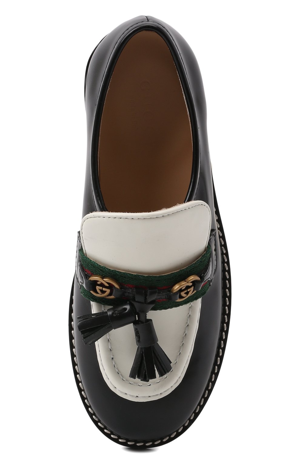 Мужского кожаные лоферы GUCCI черно-белого цвета, арт. 681811/1PKH0 | Фото 4 (Мальчики Кросс-КТ: лоферы)